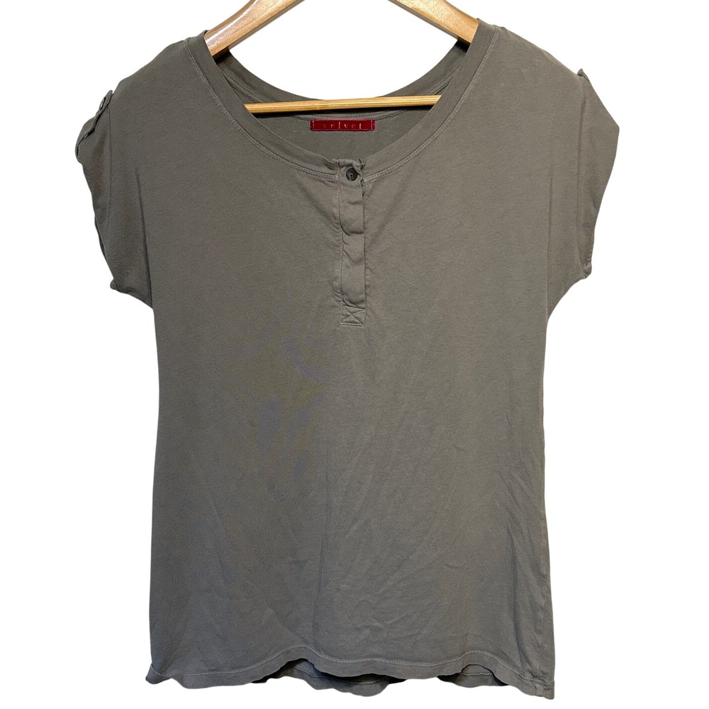 Velvet‎ by Graham & Spencer Button Tab Cotton Henley Top Gray Olive Size Small